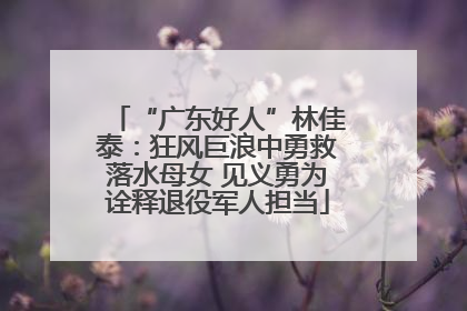 “广东好人”林佳泰：狂风巨浪中勇救落水母女 见义勇为诠释退役军人担当