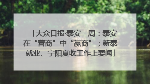 大众日报·泰安一周：泰安在“营商”中“赢商”；新泰就业、宁阳夏收工作上要闻