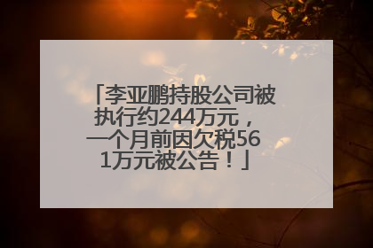 李亚鹏持股公司被执行约244万元，一个月前因欠税561万元被公告！