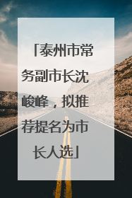 泰州市常务副市长沈峻峰，拟推荐提名为市长人选